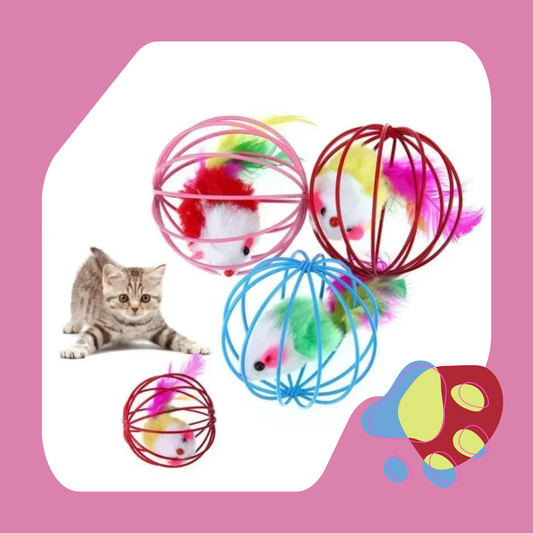 BRINQUEDO BOLA COM RATINHO DE PLUMAS