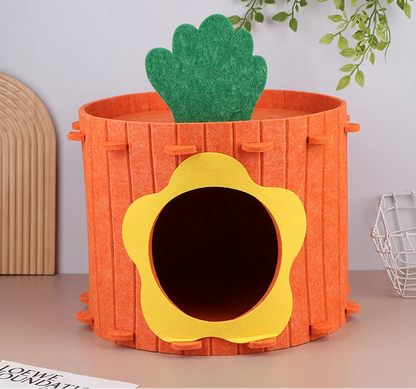 CAMA TENDA DE VELUDO EM FORMATO DE CENOURA