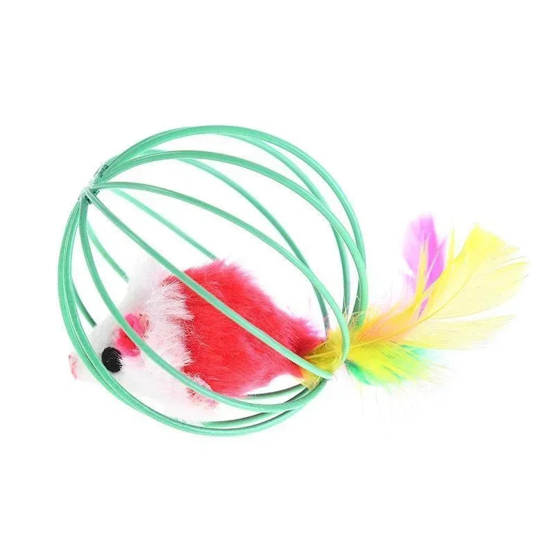 BRINQUEDO BOLA COM RATINHO DE PLUMAS