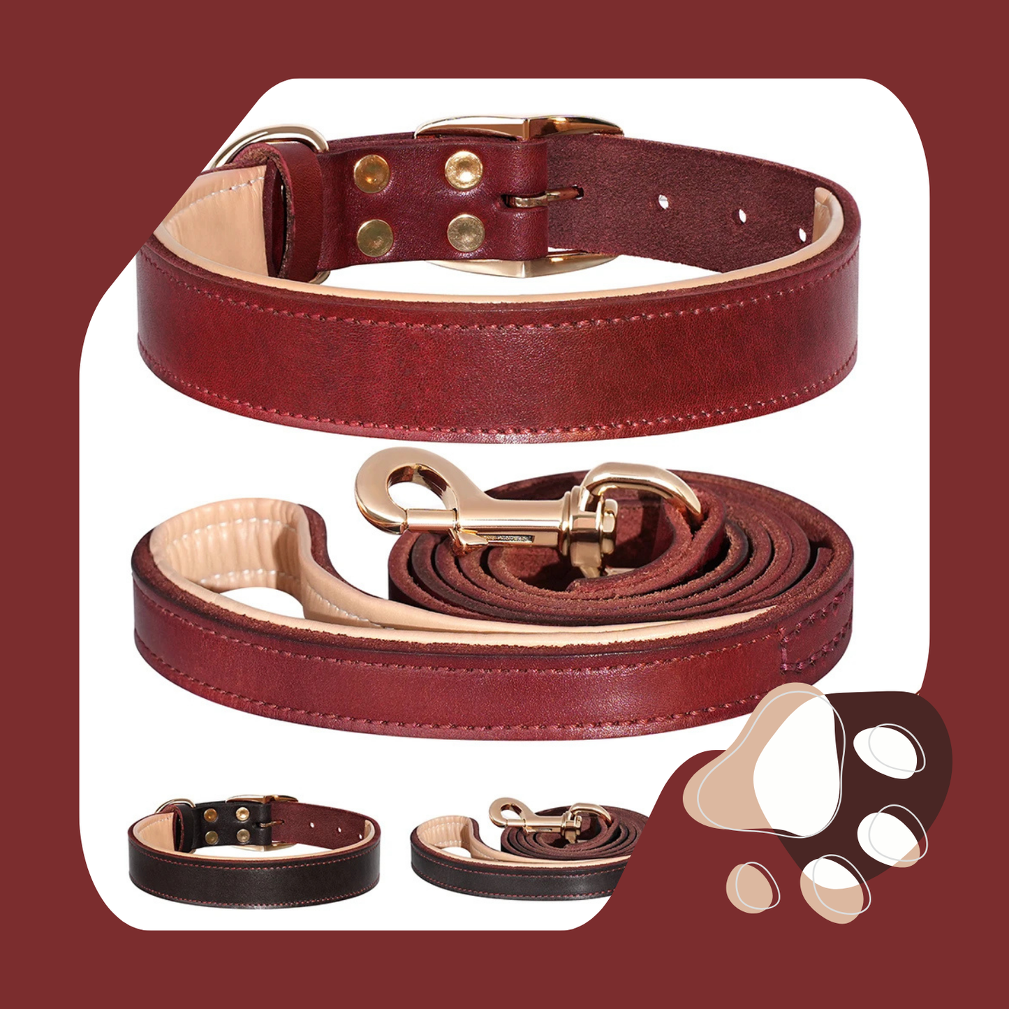 COLEIRA E GUIA DE COURO REAL